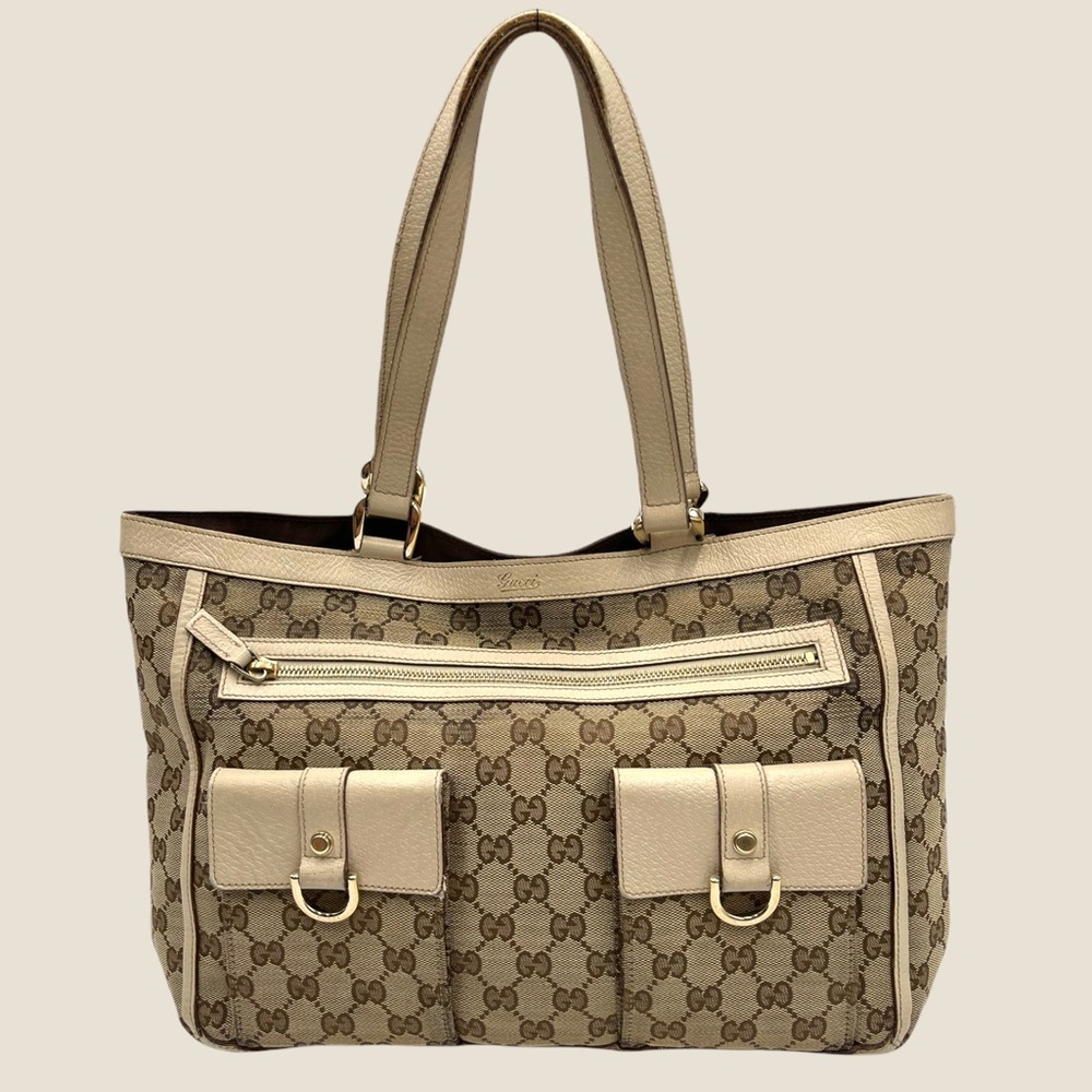 ✨SOLD✨Authentic Gucci GG Canvas Abbey Pocket Tote with Beige/Cream Leather Trim - Picture 1 of 13